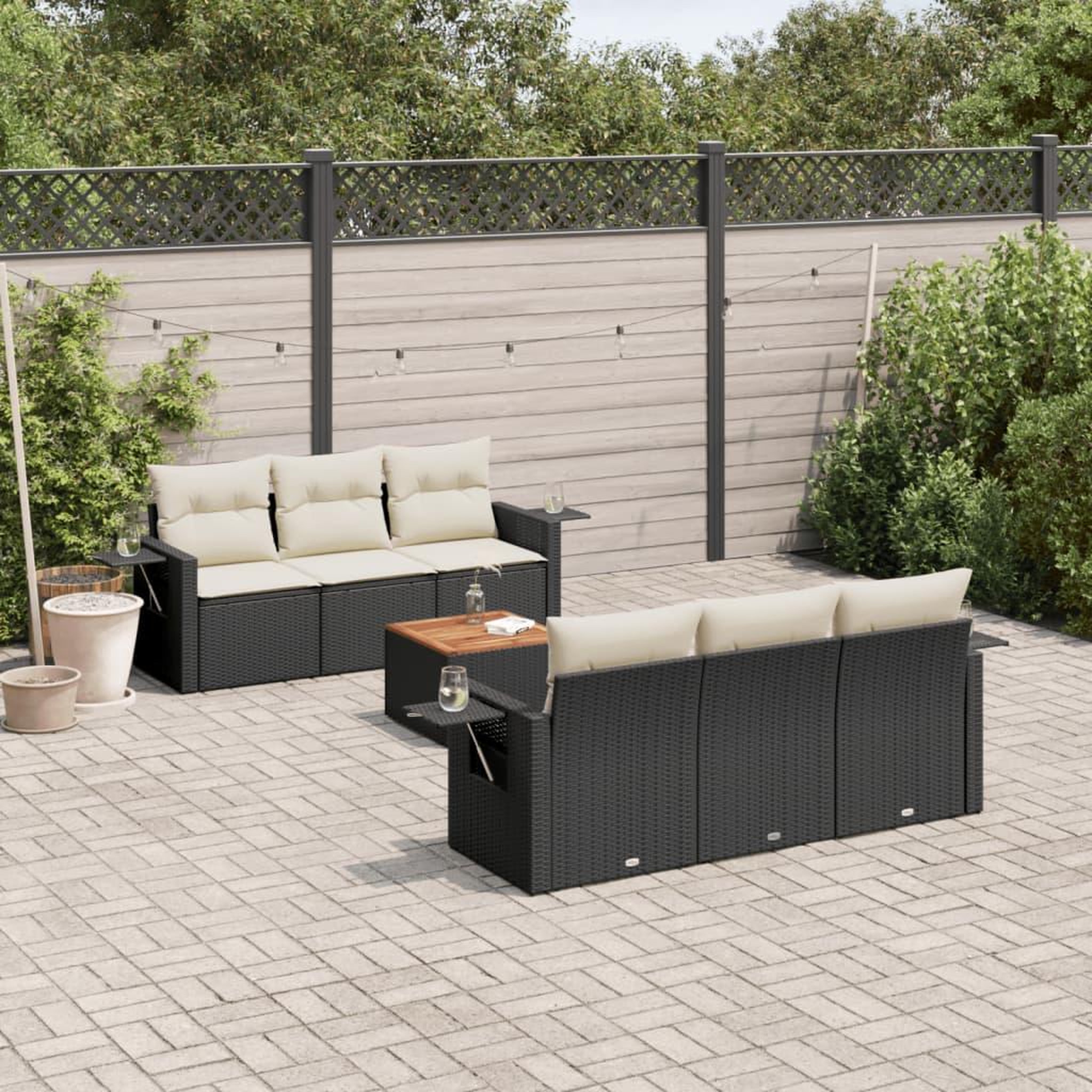 VIDAXL Salon de jardin 7 pcs avec coussins noir resine tressee