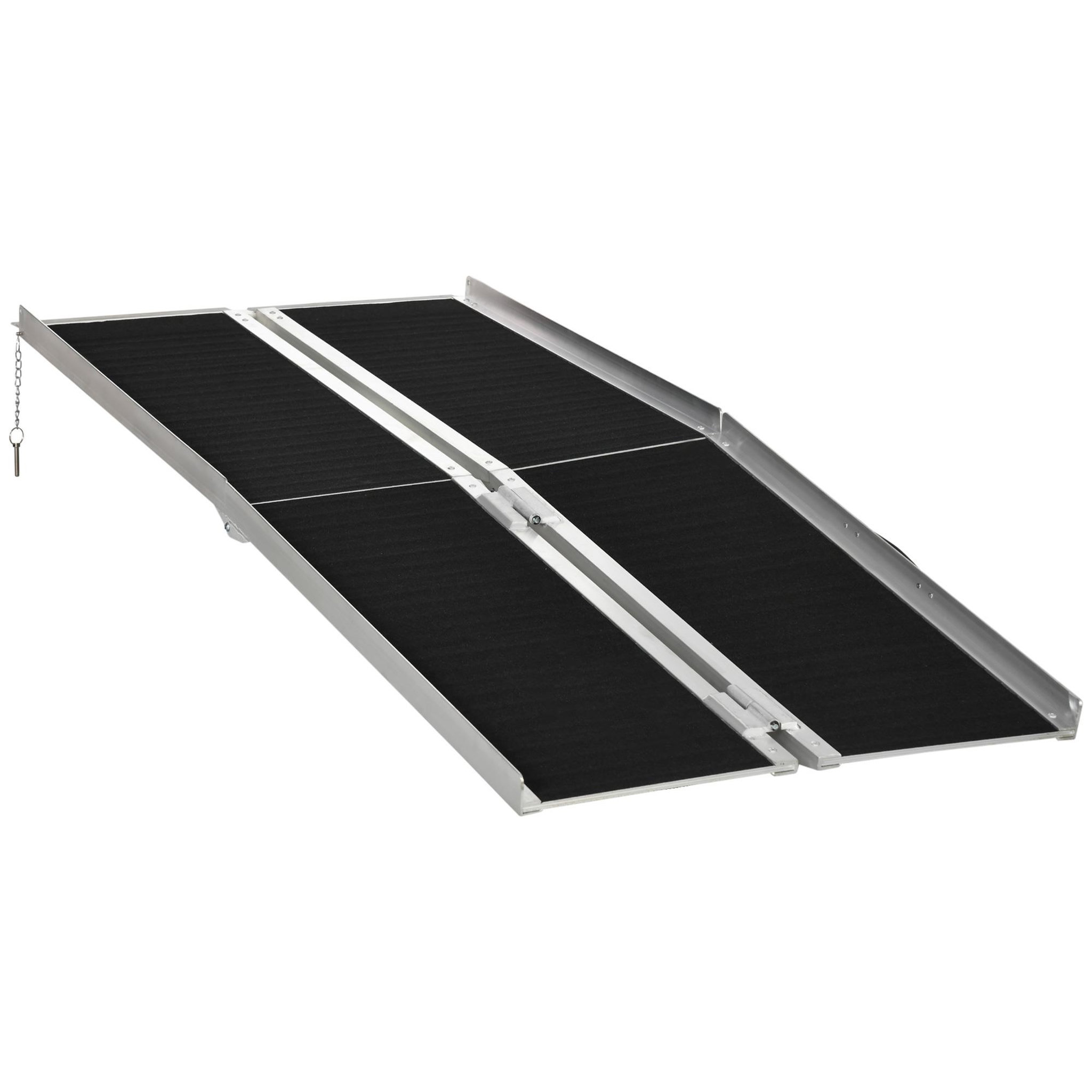 HOMCOM Rampe de fauteuil roulant rampe de chargement rampe d'accès antidérapante pliable avec bordures de sécurité max. 270 kg dim. 183l x 73,5l cm alu. Noir