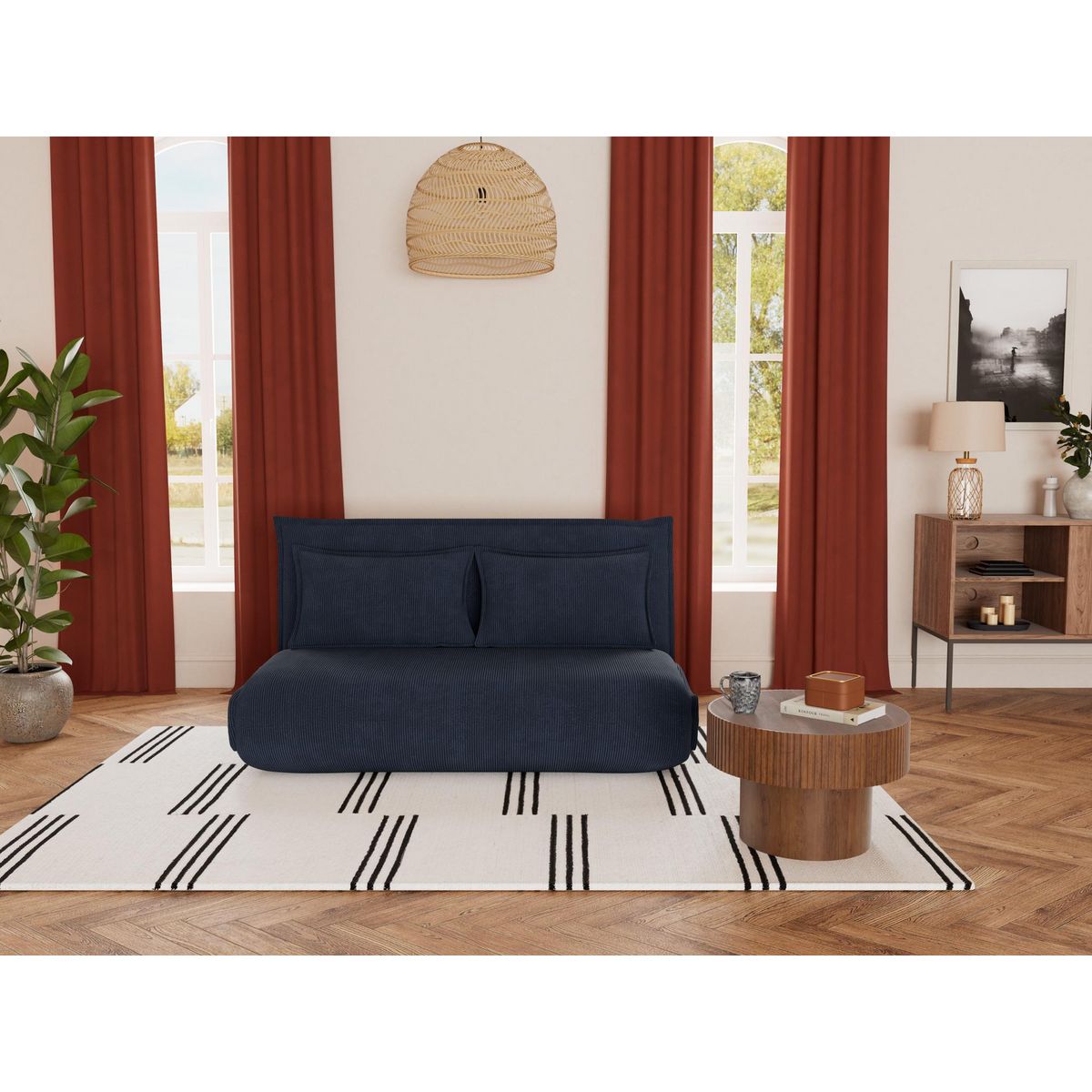 BEST MOBILIER Candice - banquette 2 places convertible clic-clac en velours côtelé