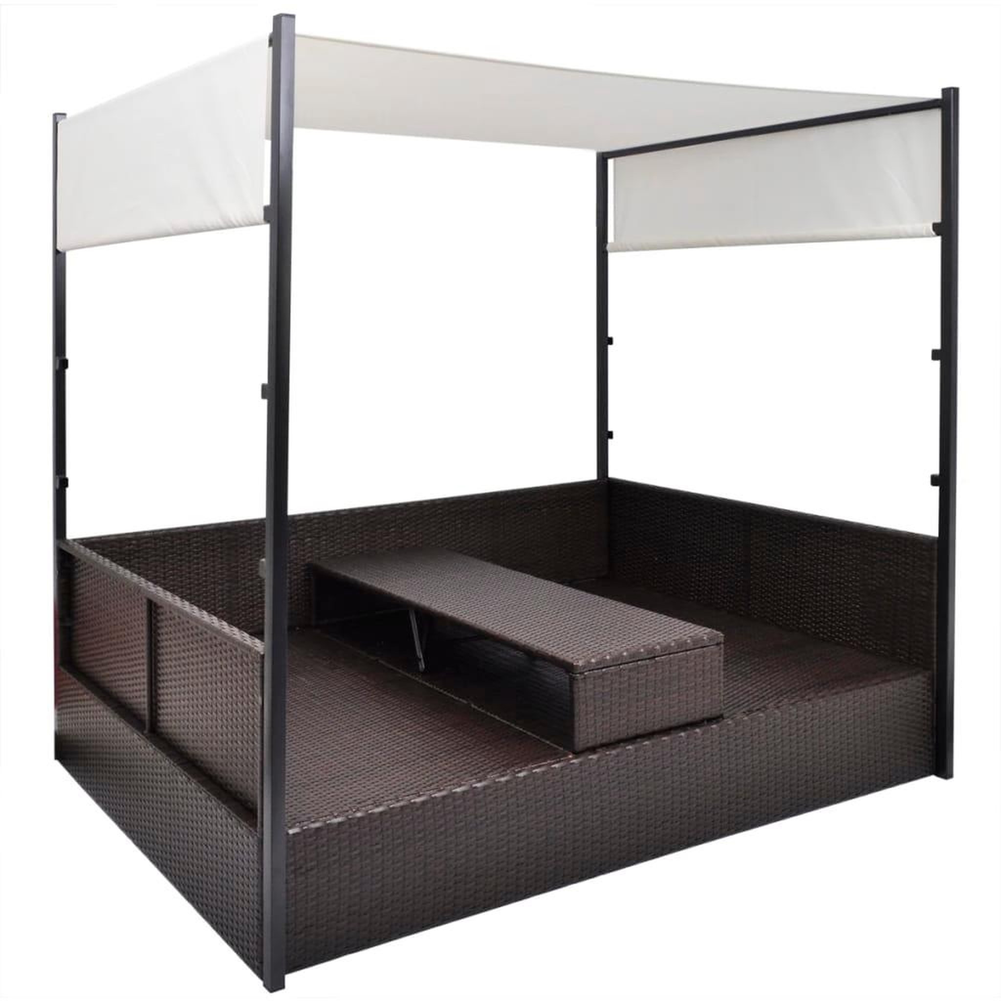 Voir la diapositive 5 : VIDAXL Lit de jardin avec auvent Marron 190x130 cm Resine tressee