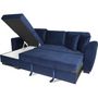 Voir la diapositive 3 : MARKET24 Canapé d'angle convertible HAMILTON 4 places - Tissu velours bleu - L 245 x P 140 x H 86 - Coffre de rangement