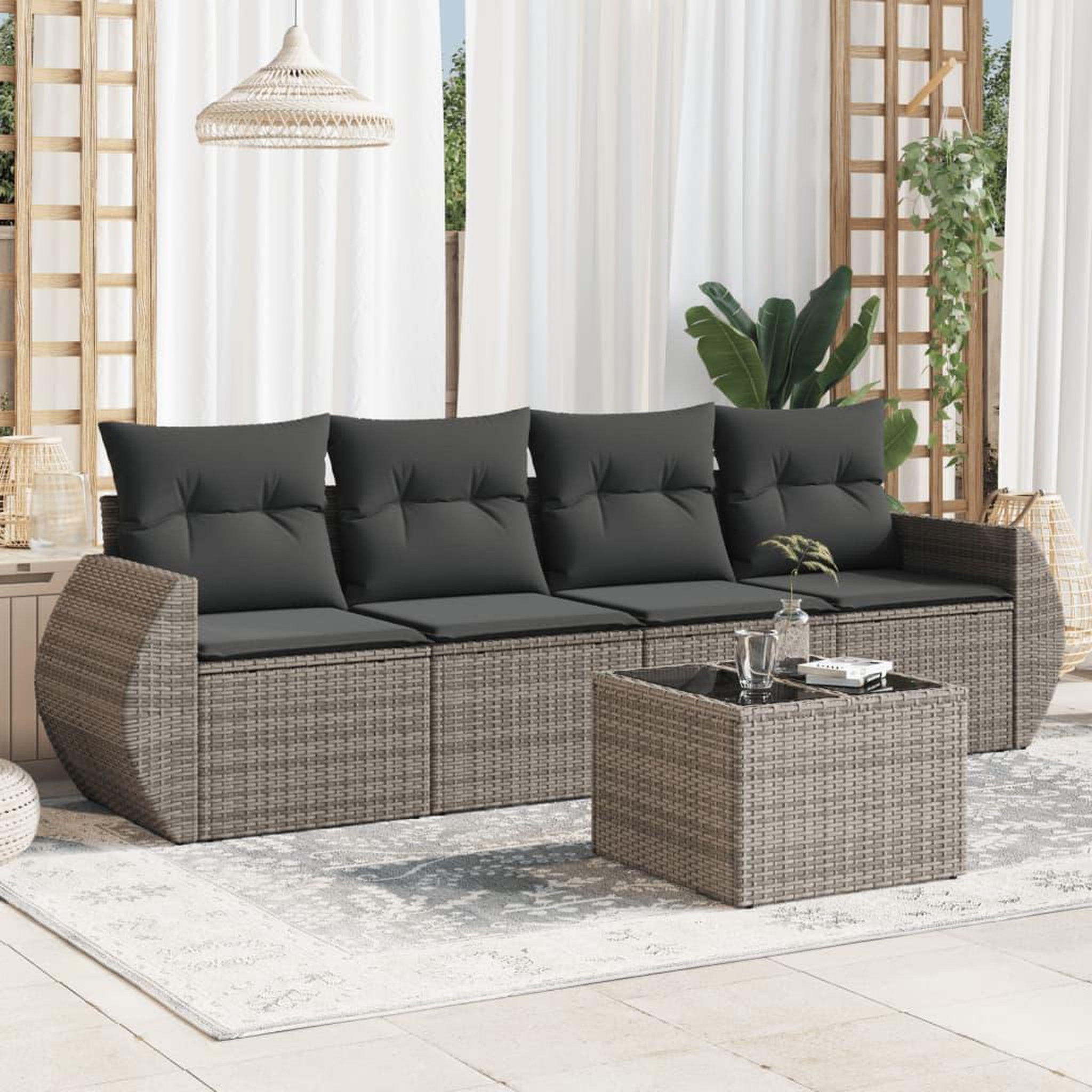 VIDAXL Salon de jardin 5 pcs avec coussins gris resine tressee