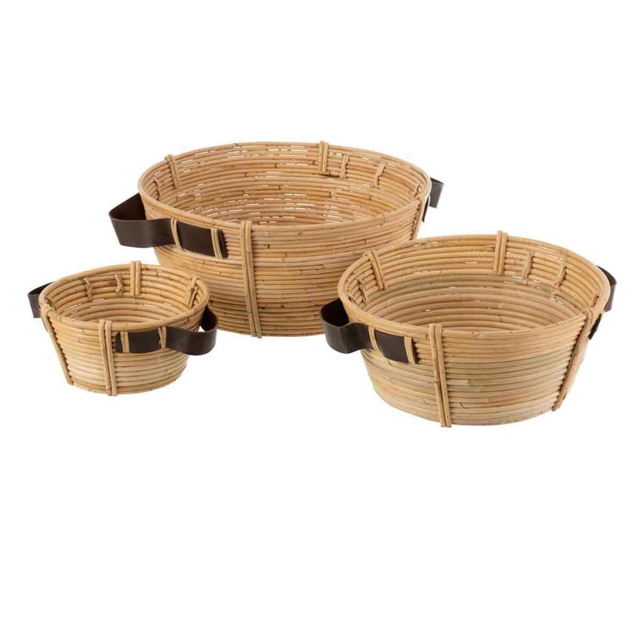 Voir la diapositive 1 : J-LINE Lot de 3 coupelles déco  anse  44cm naturel