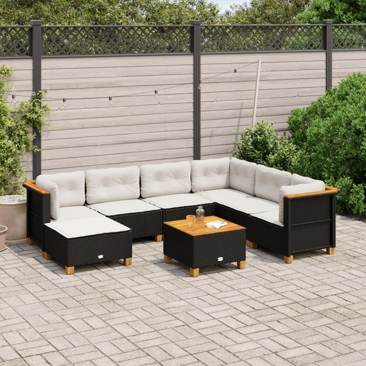 VIDAXL Salon de jardin 8 pcs avec coussins noir resine tressee