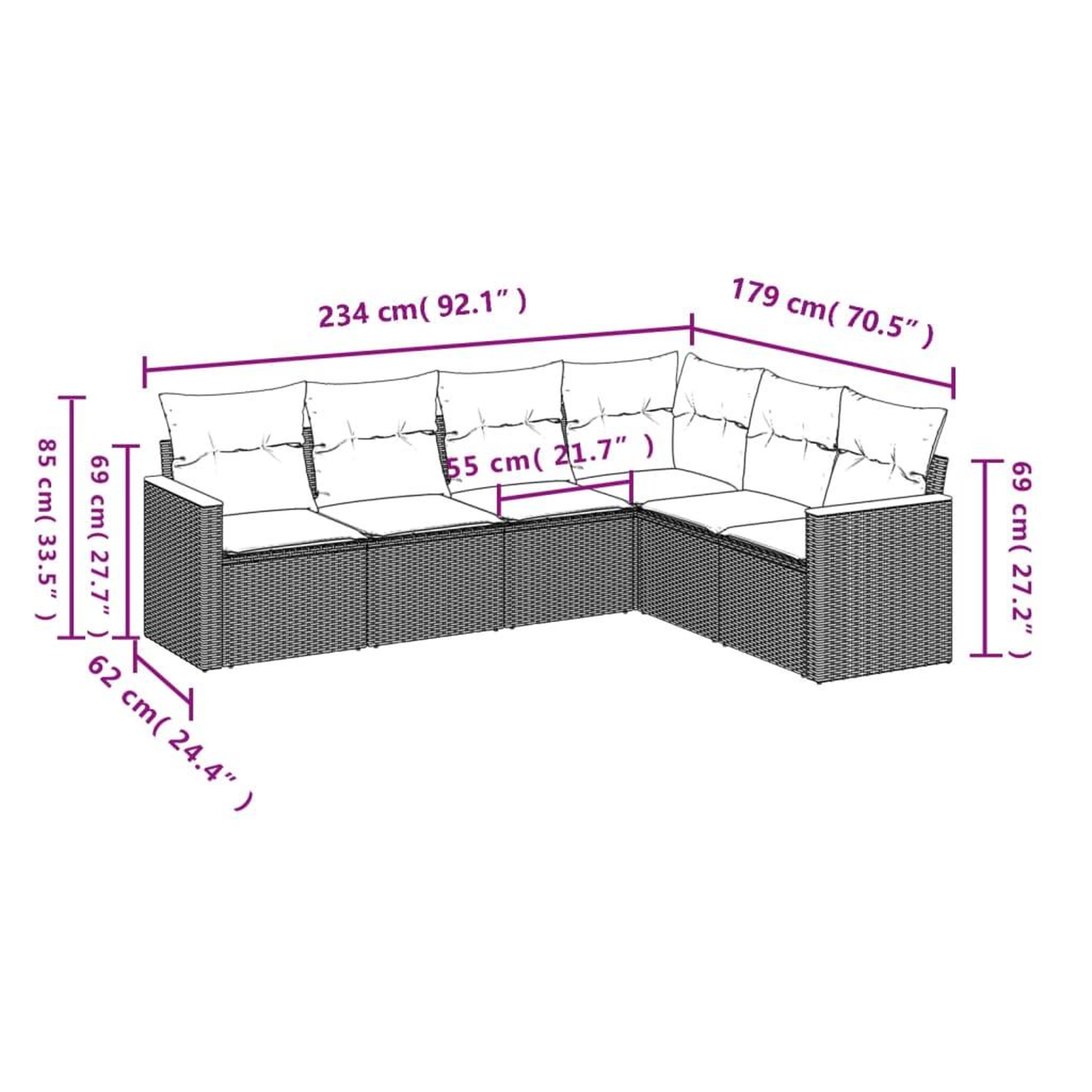 Voir la diapositive 6 : VIDAXL Salon de jardin avec coussins 6pcs melange beige resine tressee