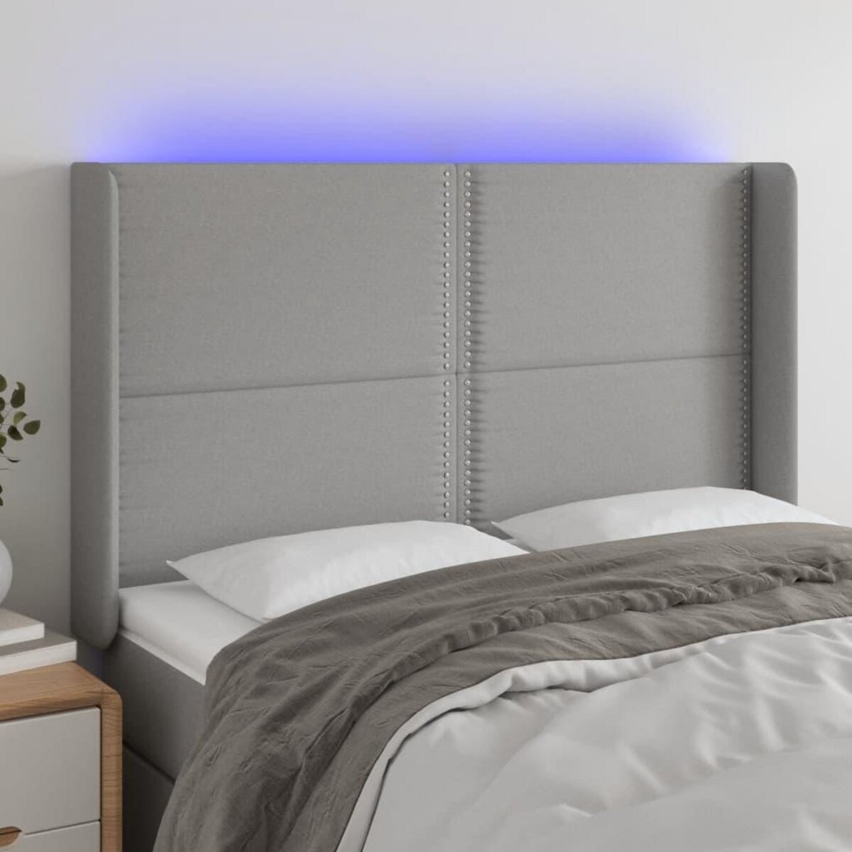 VIDAXL Tete de lit a LED Gris clair 147x16x118/128 cm Tissu