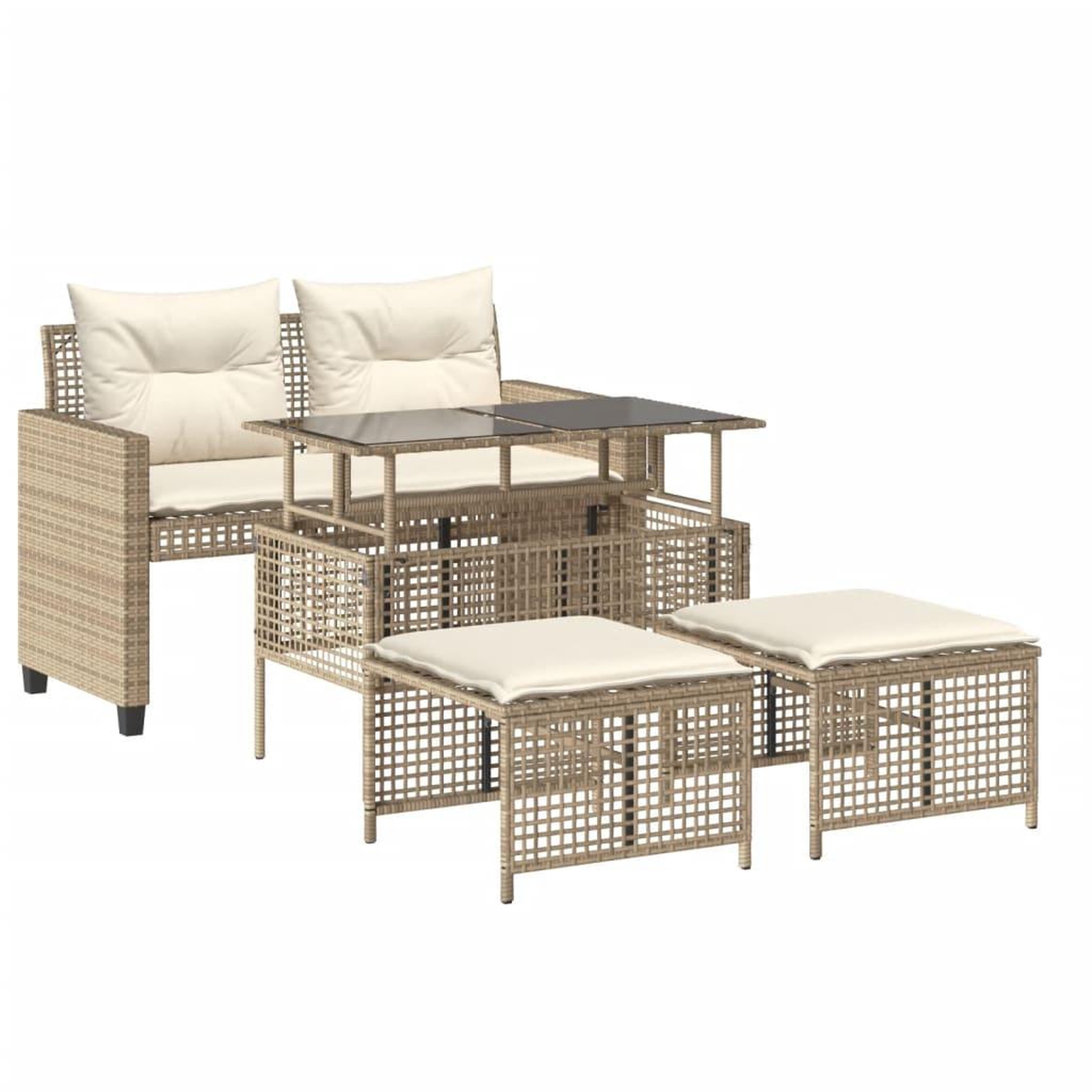 Voir la diapositive 2 : VIDAXL Salon de jardin avec coussins 4 pcs beige resine tressee verre
