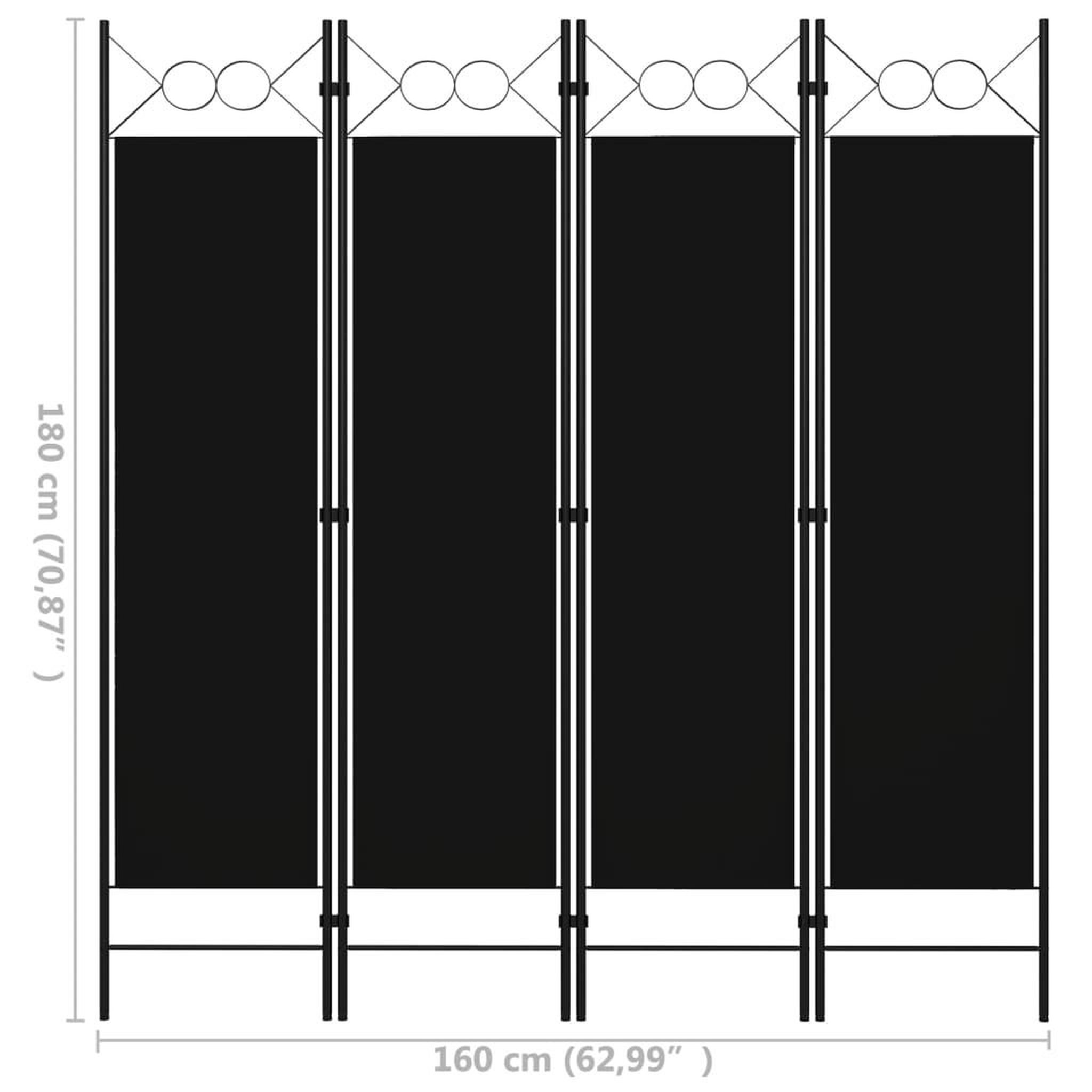 Voir la diapositive 6 : VIDAXL Cloison de separation 4 panneaux Noir 160 x 180 cm