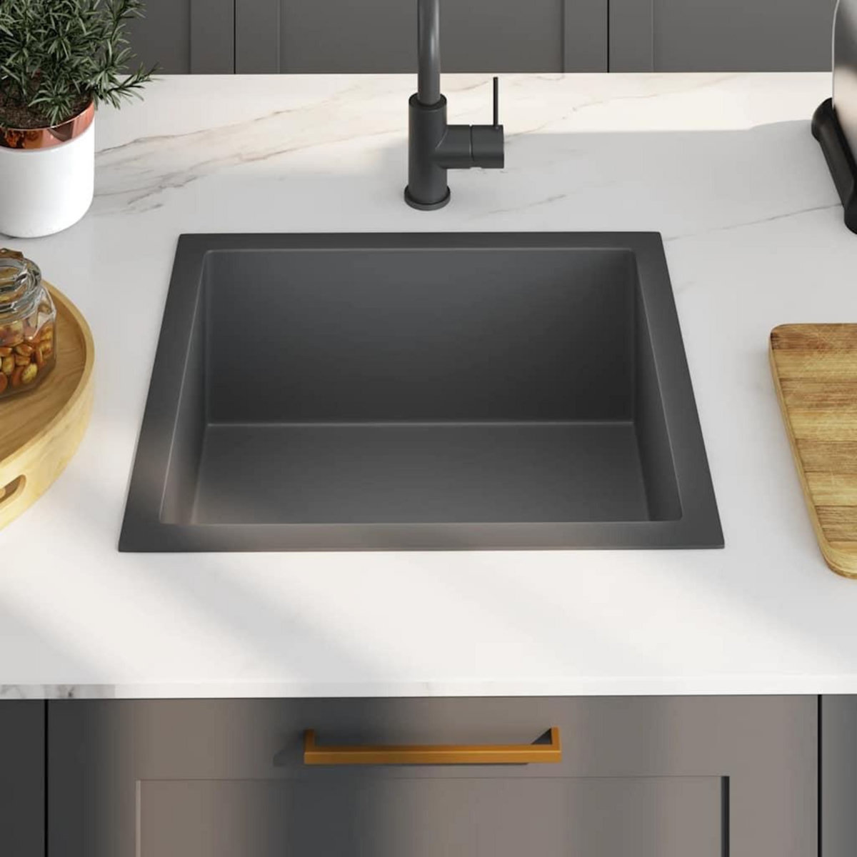 VIDAXL Evier de cuisine fait main Noir Acier inoxydable