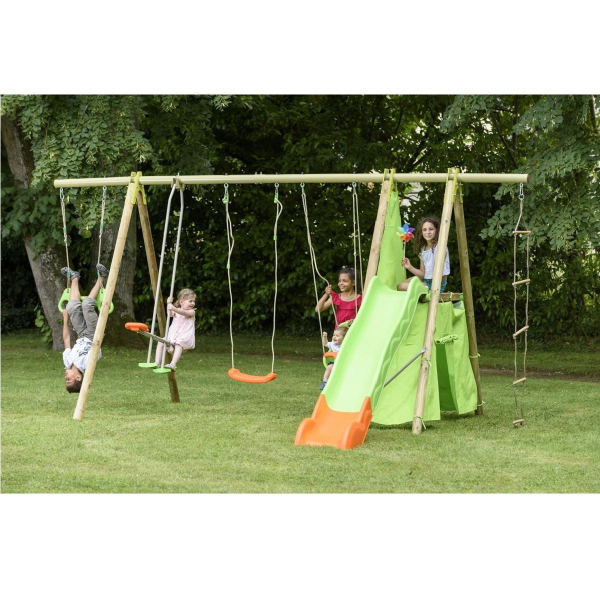 trigano Portique aire de jeu en bois et métal avec toboggan IMPALA