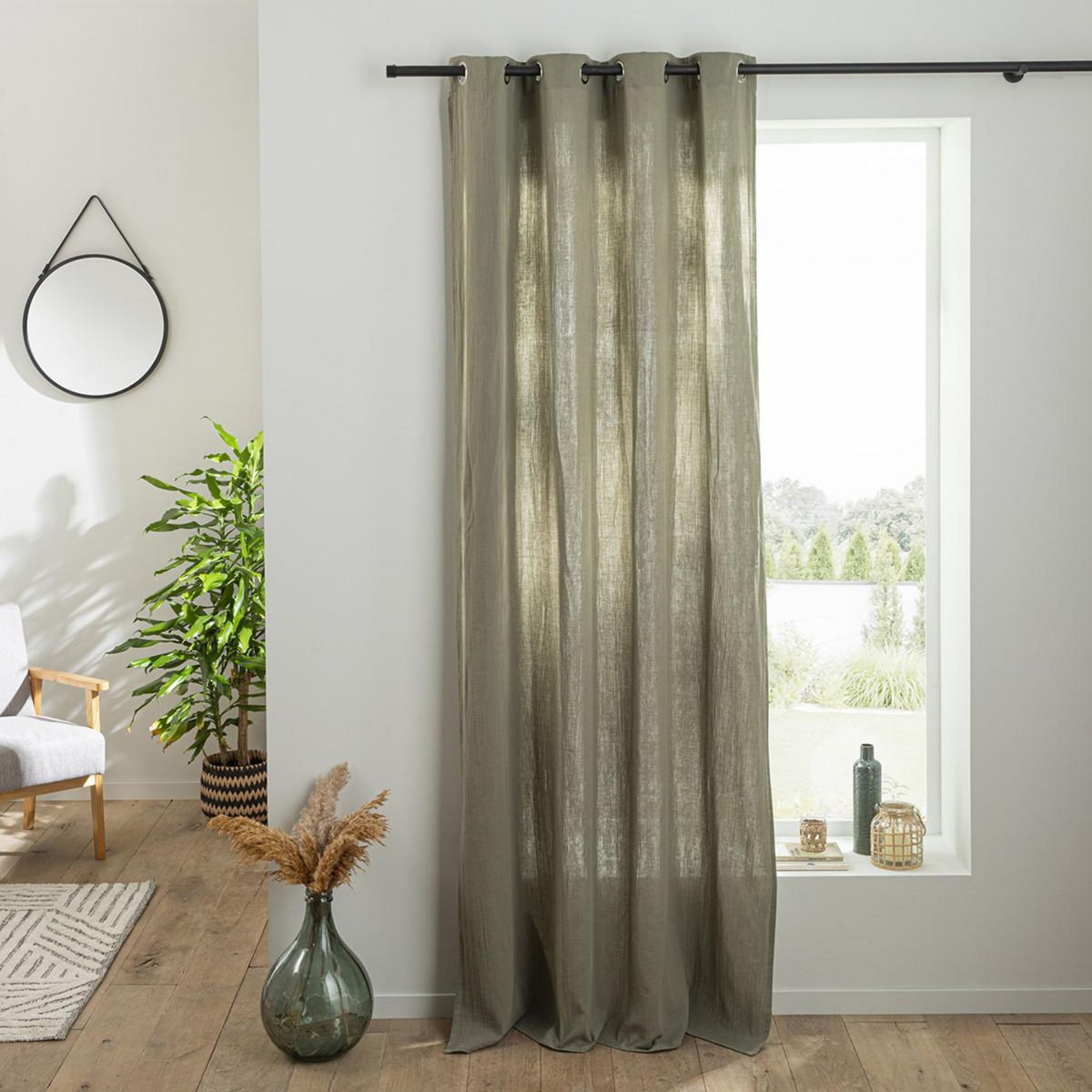 FUTURE HOME Rideau uni en gaze de coton oeillets à l'unité 140x300cm