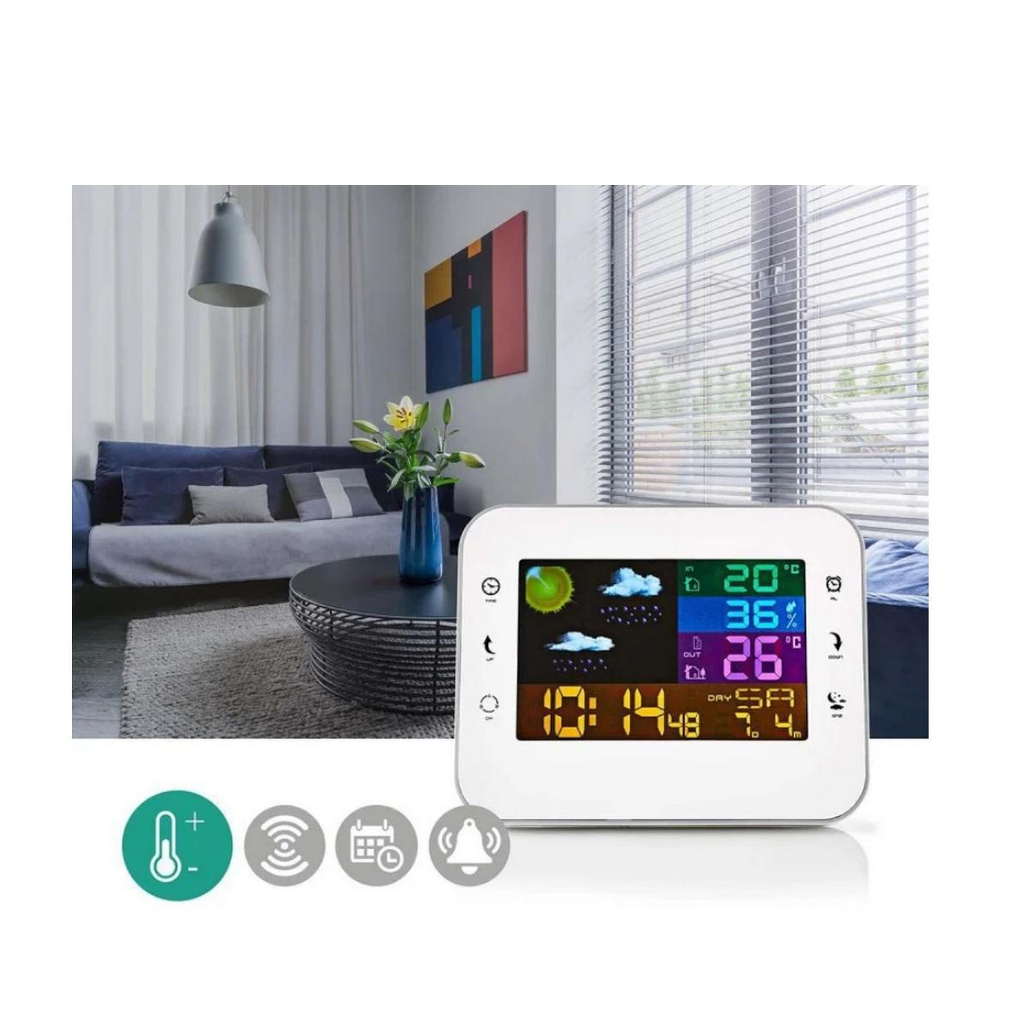 Voir la diapositive 2 : NEDIS Station météo sans fil avec écran lcd couleur - west402wt