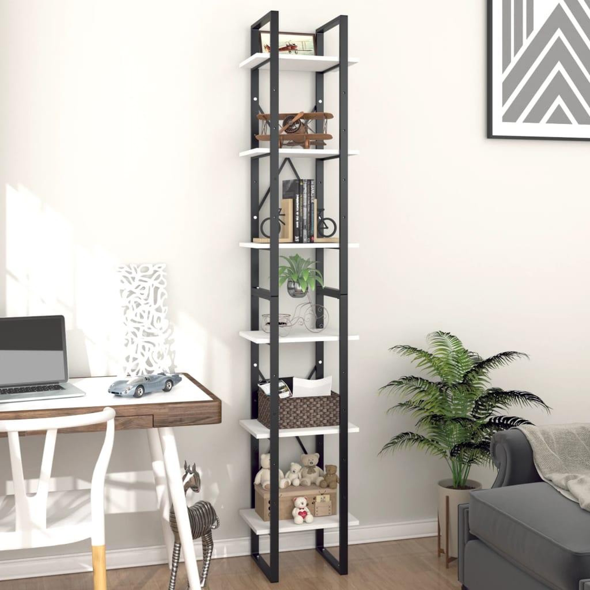 Voir la diapositive 3 : VIDAXL Bibliotheque a 6 niveaux blanc 40x30x210 cm bois ingenierie