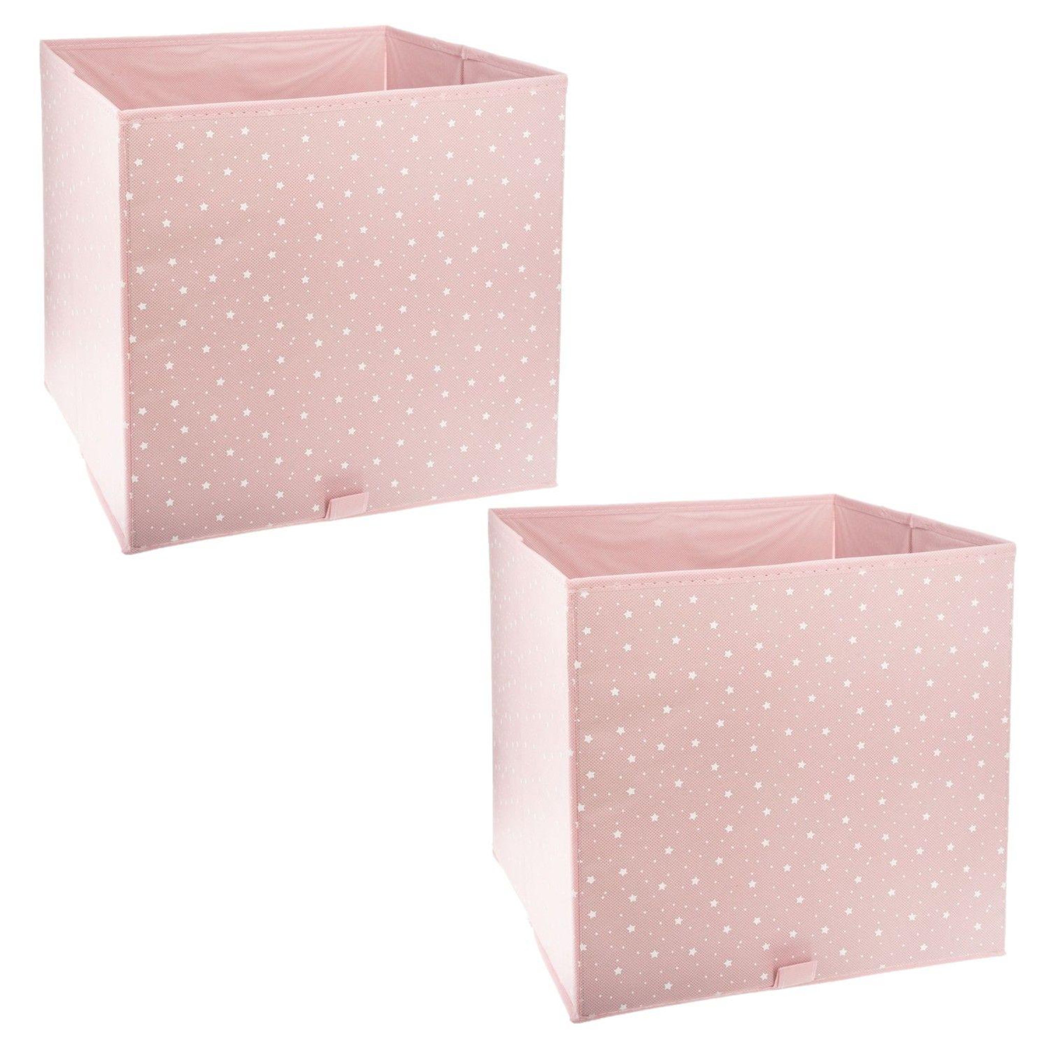 TOILINUX Lot de 2 boîtes de rangement cube ETOILE - L.29 x l.29 x H.29 cm - Rose