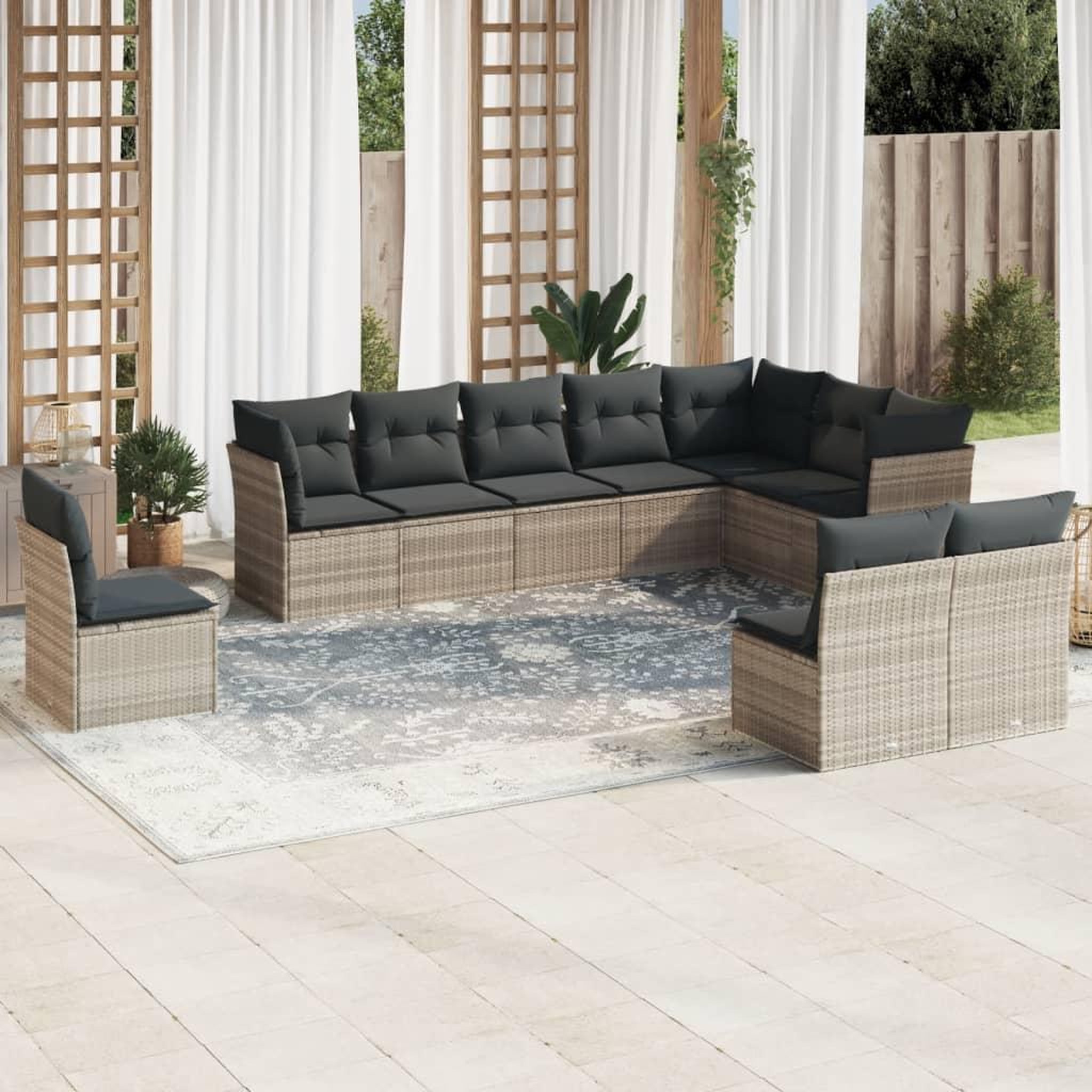 VIDAXL Salon de jardin avec coussins 10 pcs gris clair resine tressee