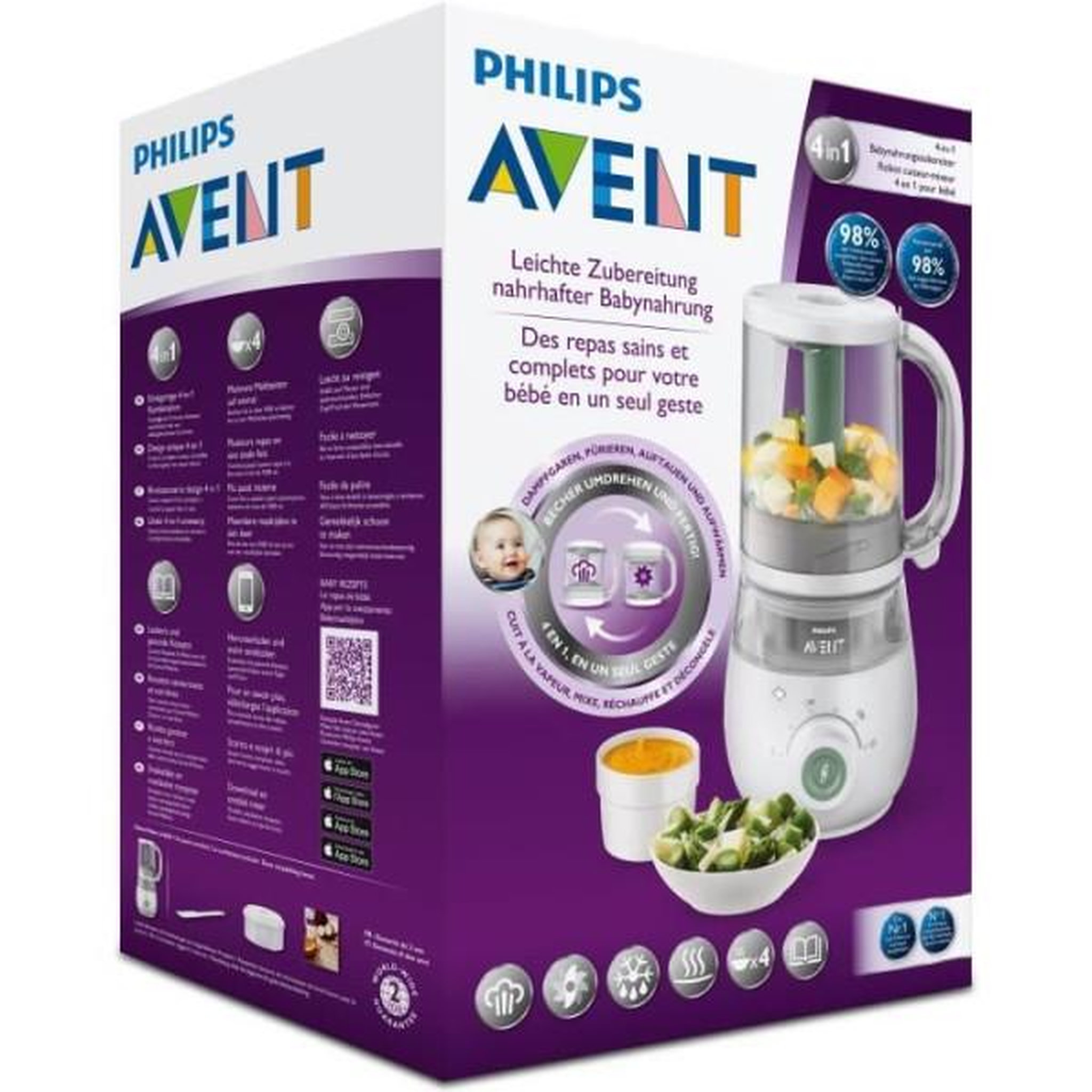 Voir la diapositive 5 : Philips Avent Robot Cuiseur-Mixeur 4 en 1 pour Bébé - PHILIPS AVENT - Cuit a la vapeur - Mixe - Réchauffe - Décongele