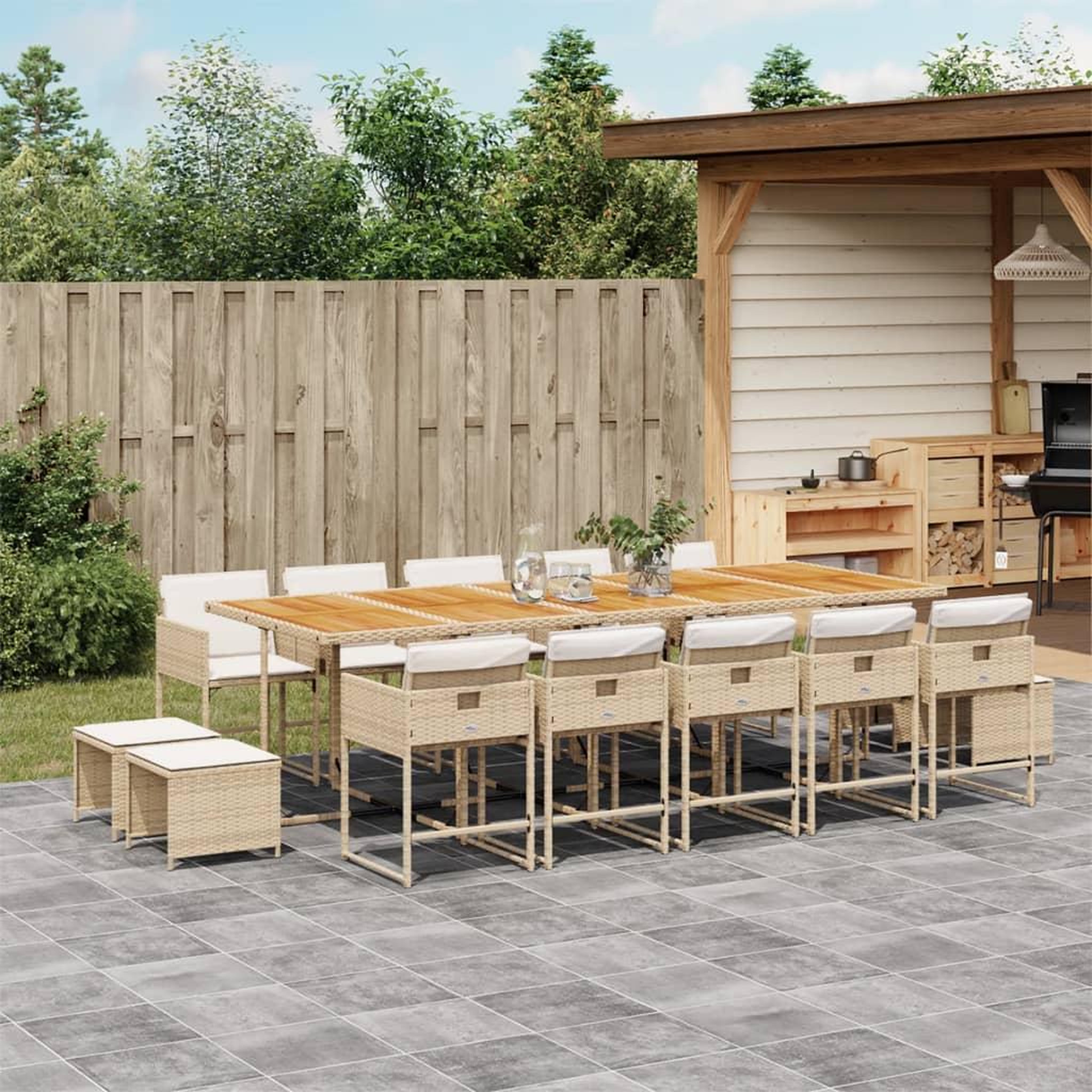 VIDAXL Ensemble a manger de jardin et coussins 15 pcs beige