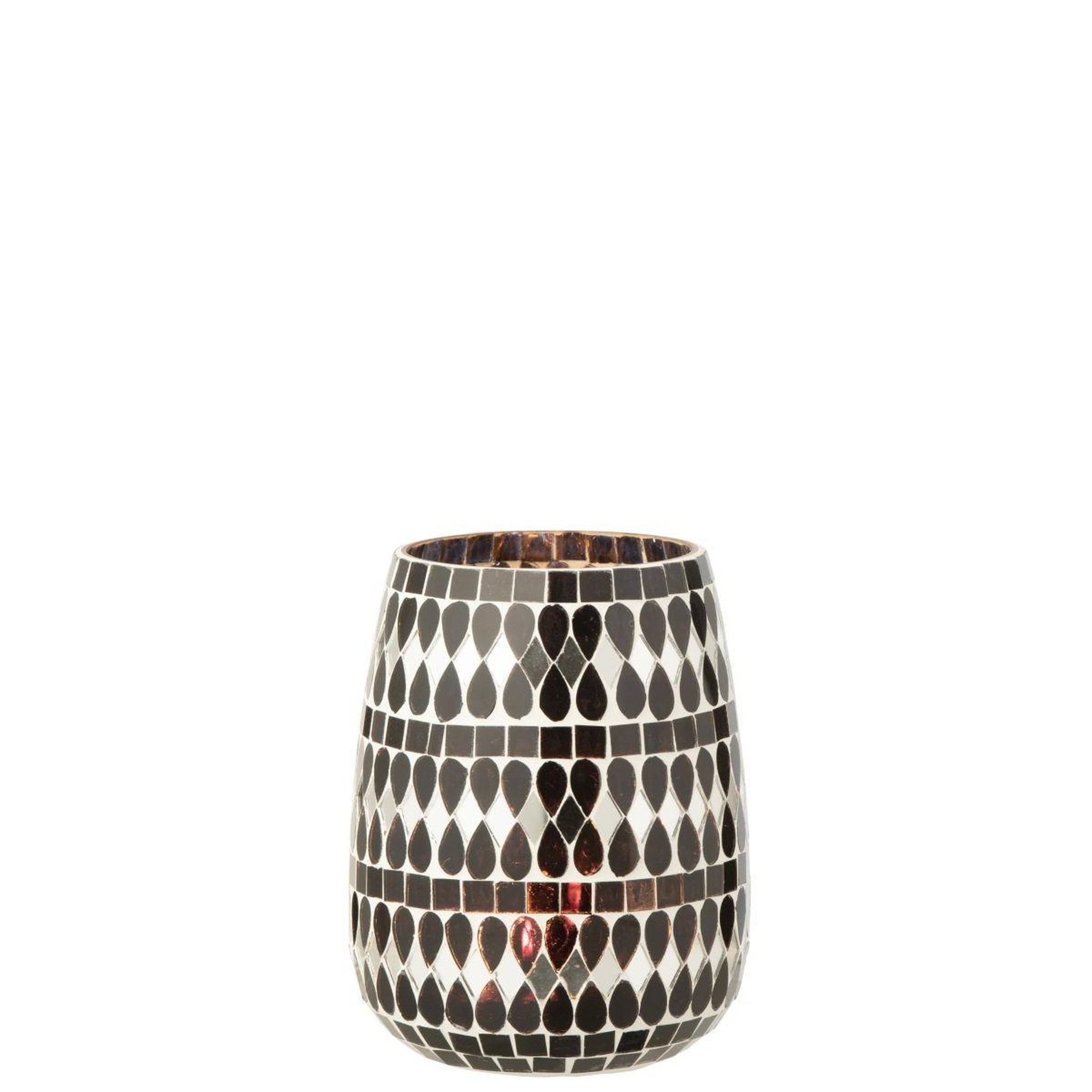 Voir la diapositive 2 : J-LINE Photophore Mosaïque en Verre  Chevel  16cm Noir