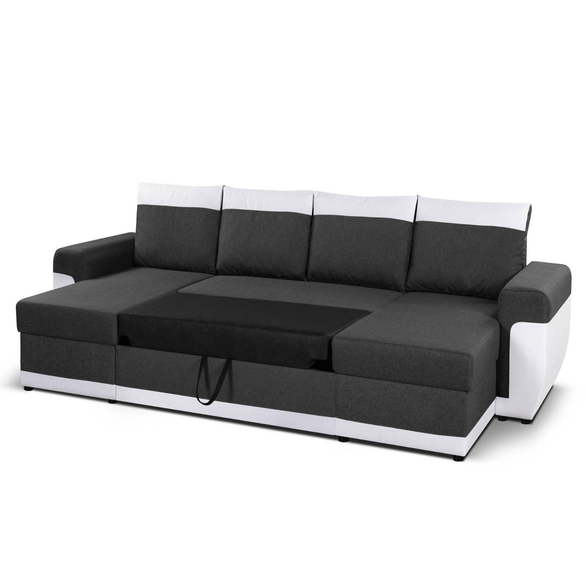Voir la diapositive 3 : BEST MOBILIER Milan - canapé d'angle panoramique - convertible - 7 places - 2 coffres de rangement