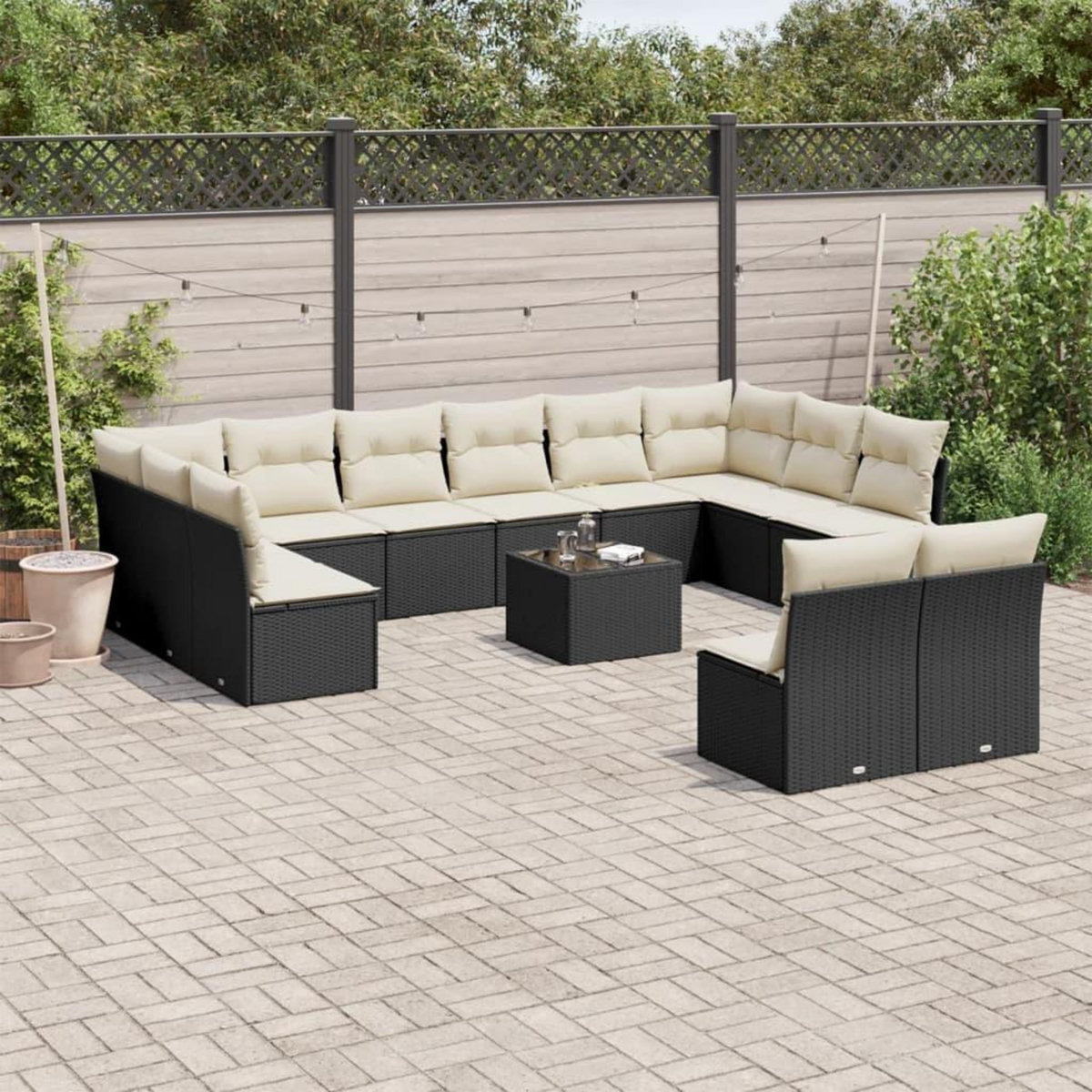 VIDAXL Salon de jardin avec coussins 13 pcs noir resine tressee