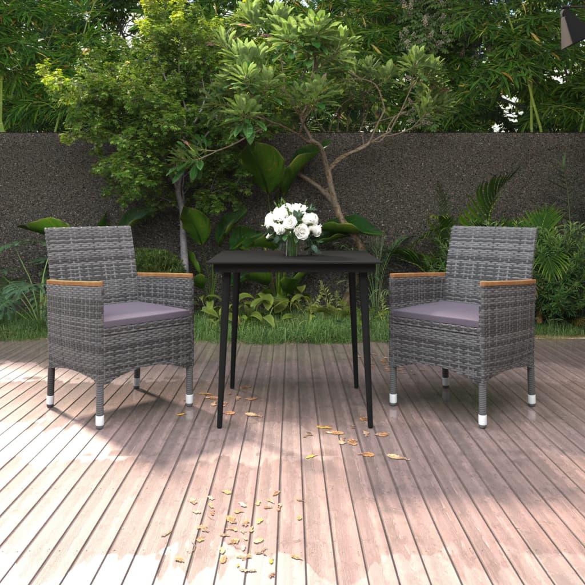 VIDAXL Ensemble a manger de jardin coussins 3 pcs Resine tressee Verre