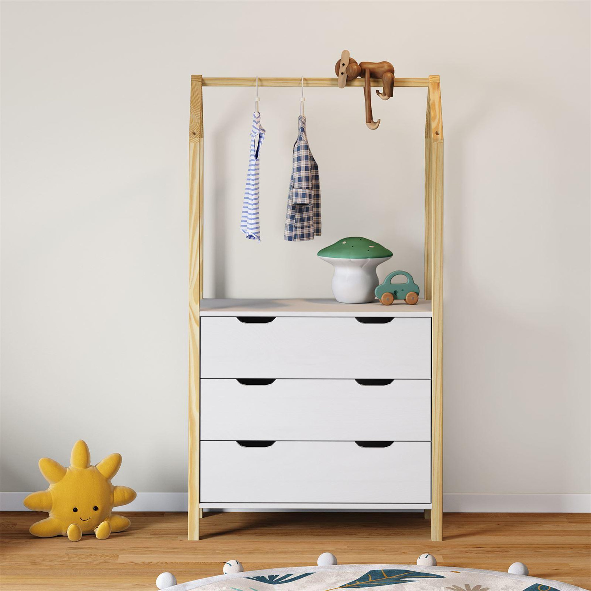 Voir la diapositive 3 : IDIMEX Commode AMIRA type Montessori, avec 3 tiroirs, en pin massif