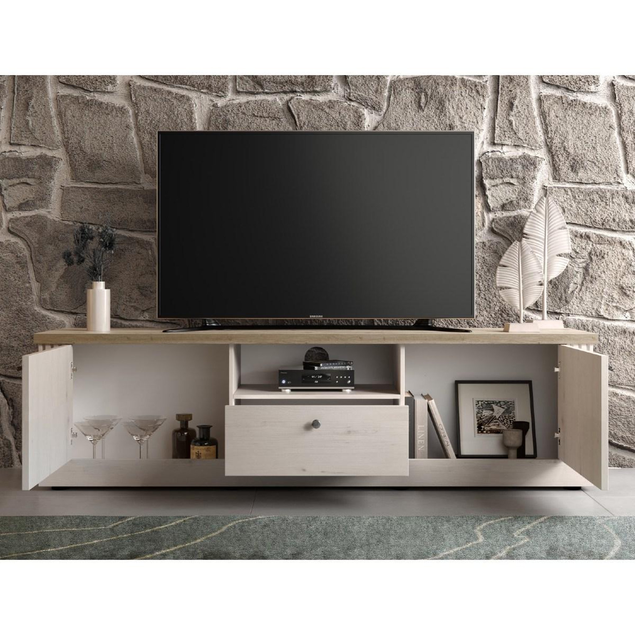 Voir la diapositive 3 : JLC KREATION Meuble tv moderne coloris chêne naturel 210cm yanis