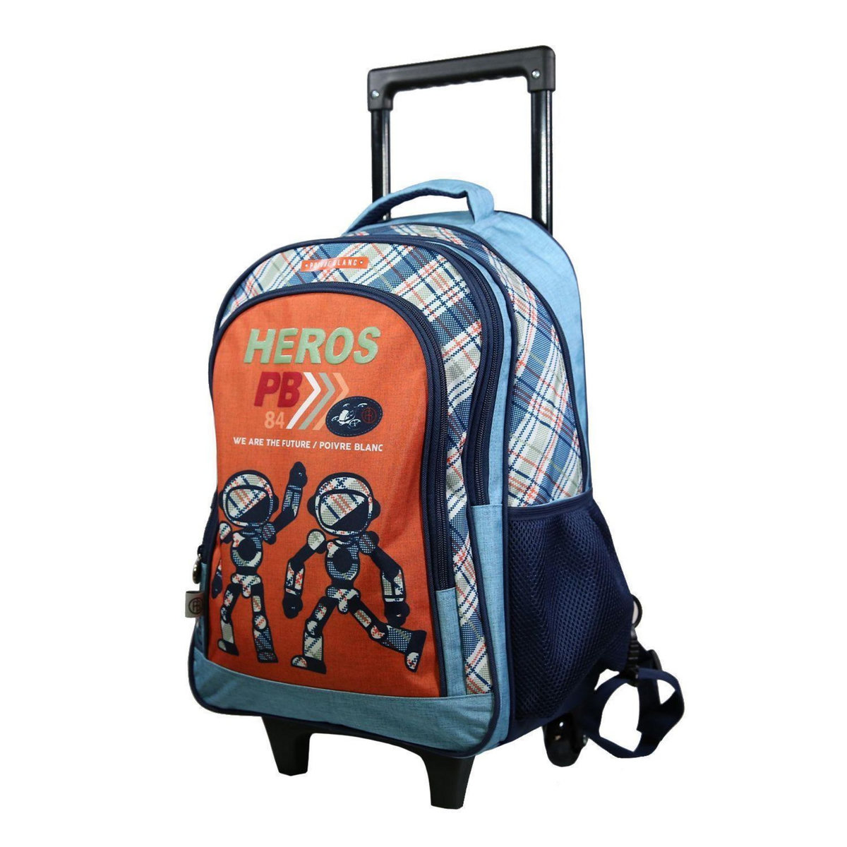 Bagtrotter BAGTROTTER Sac à dos à roulettes Poivre Blanc Robots Orange