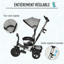 Voir la diapositive 6 : HOMCOM Tricycle enfant évolutif pare-soleil pliable canne  télescopique amovible 92 x 51 x 110 cm acier gris noir