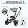 Voir la diapositive 6 : HOMCOM Tricycle enfant évolutif pare-soleil pliable canne  télescopique amovible 92 x 51 x 110 cm acier gris noir