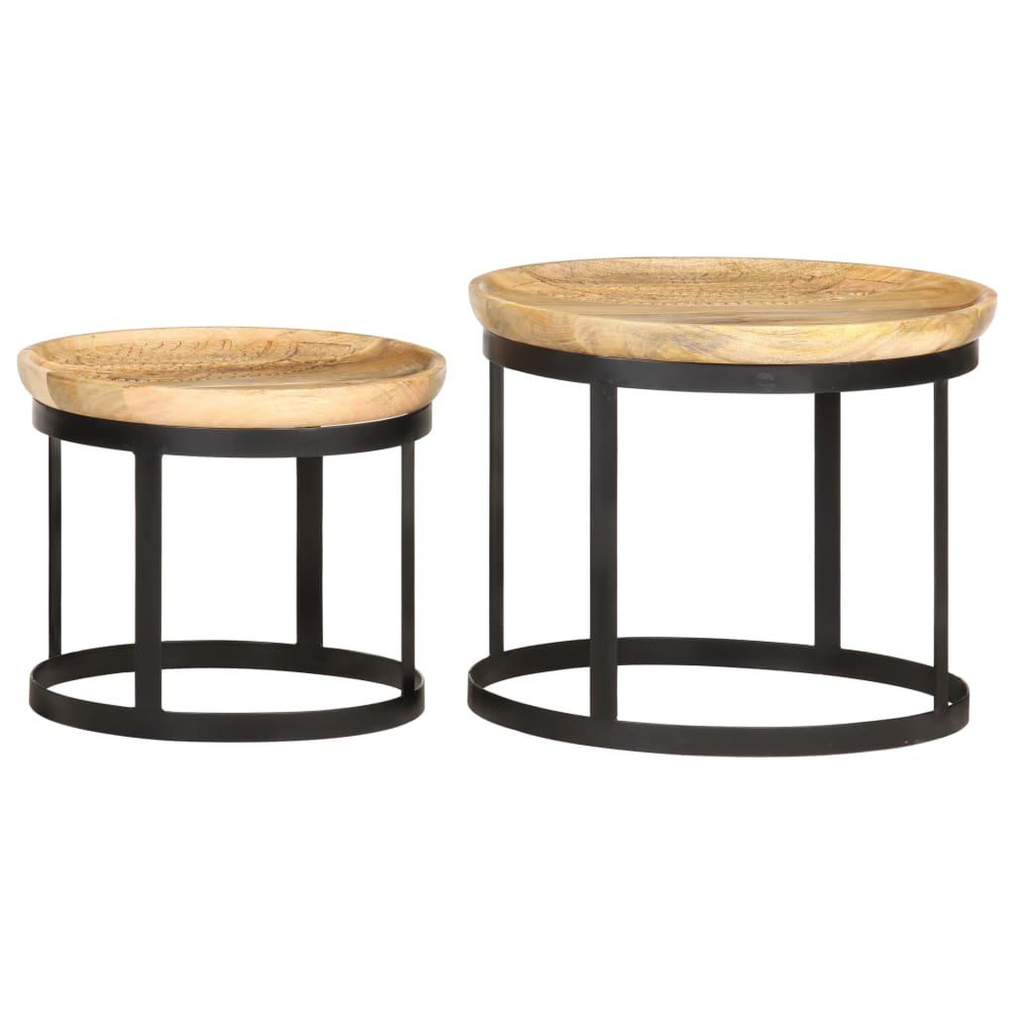 Voir la diapositive 3 : VIDAXL Tables d'appoint rondes 2 pcs bois de manguier solide et acier