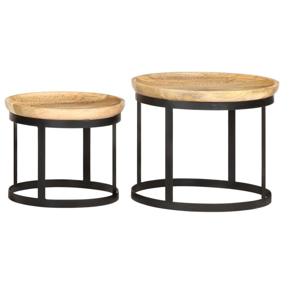 VIDAXL Tables d'appoint rondes 2 pcs Bois de manguier solide et acier