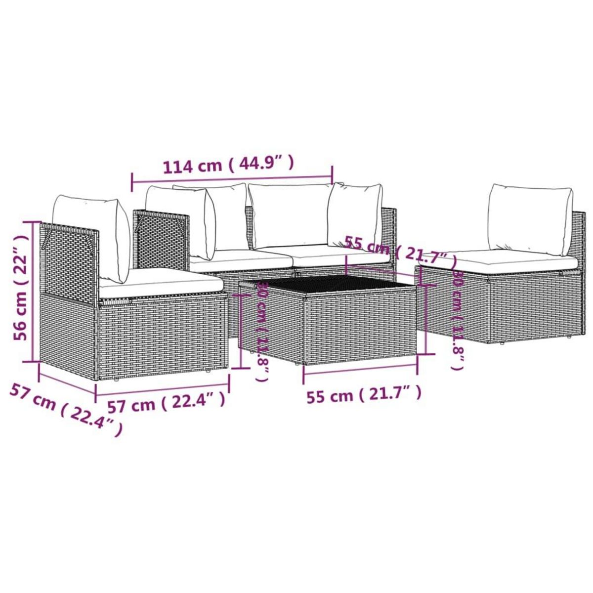 VIDAXL Salon de jardin 5 pcs avec coussins Gris Resine tressee