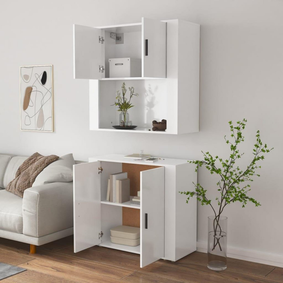 VIDAXL Buffet haut Blanc Bois d'ingenierie