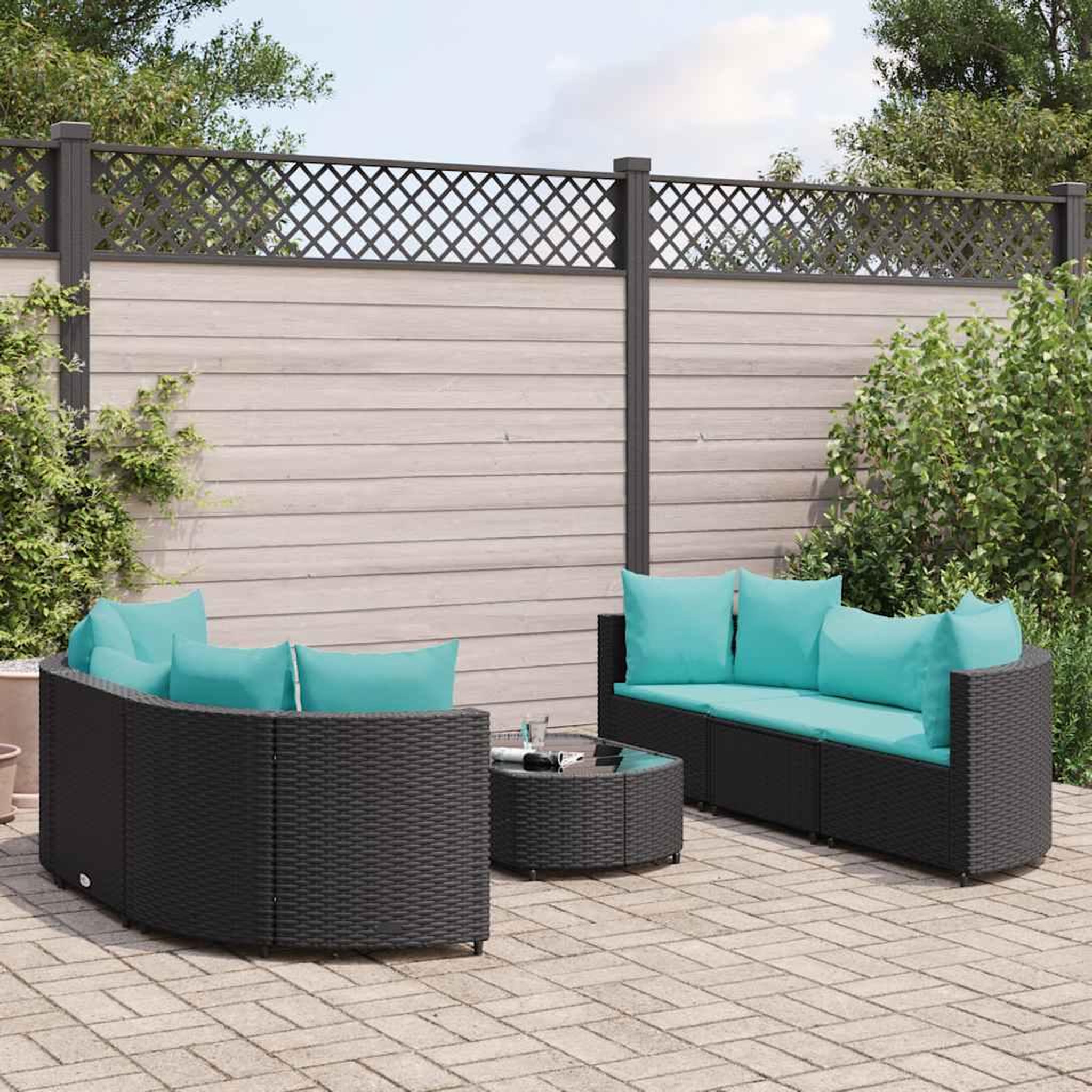 VIDAXL Salon de jardin 7 pcs avec coussins noir resine tressee