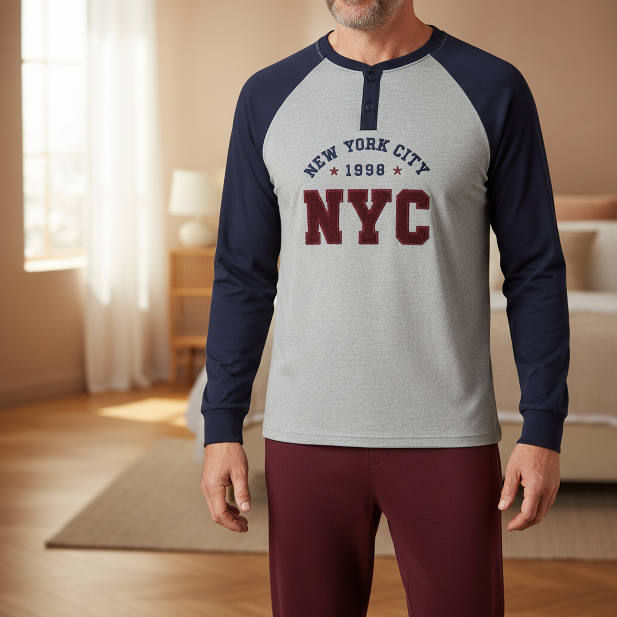 Voir la diapositive 2 : OZABI Ozabi pyjama homme doublé polaire broderie new york city