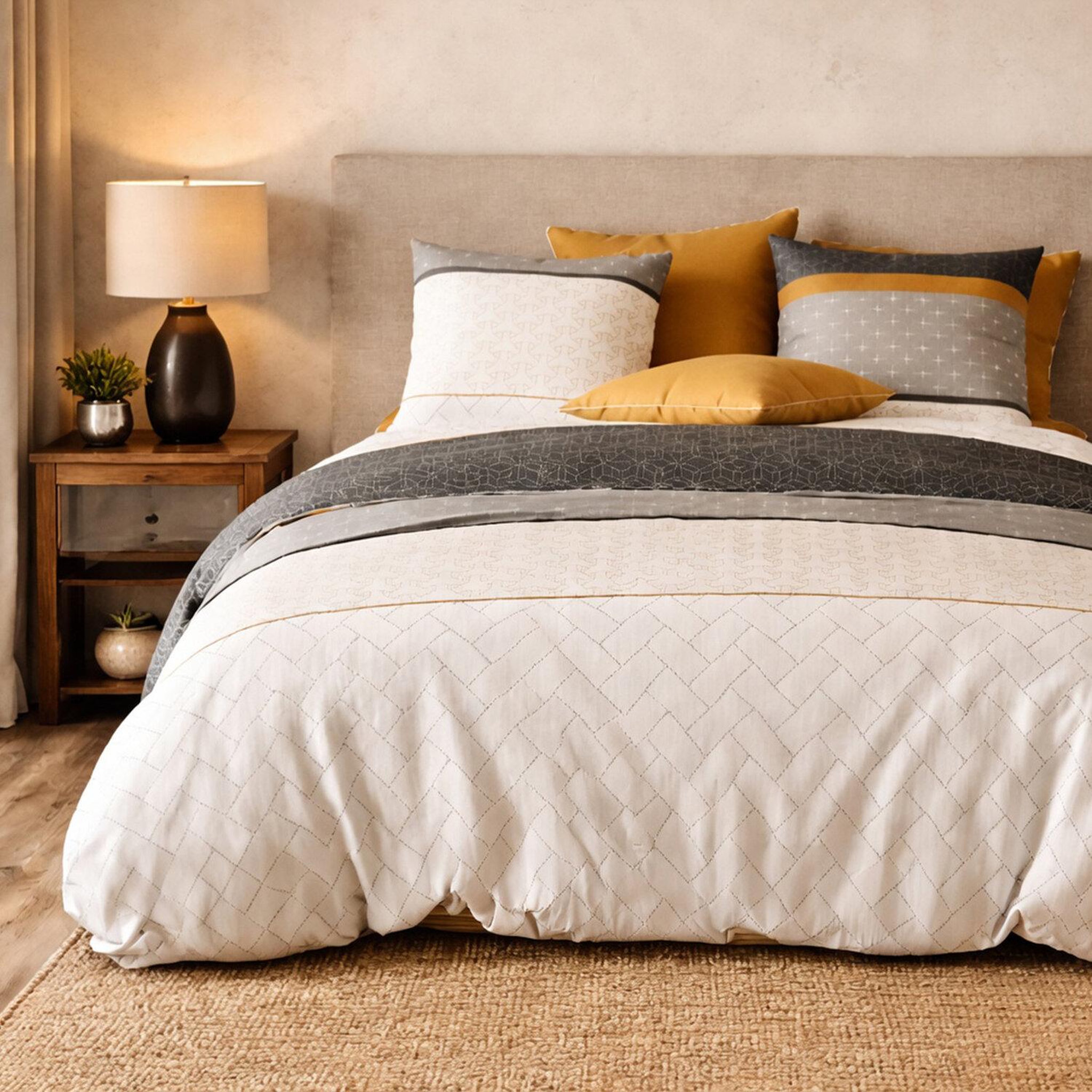 Voir la diapositive 1 : ATELIER DU COTON Parure housse de couette 3pcs 100% coton 57fils -corki