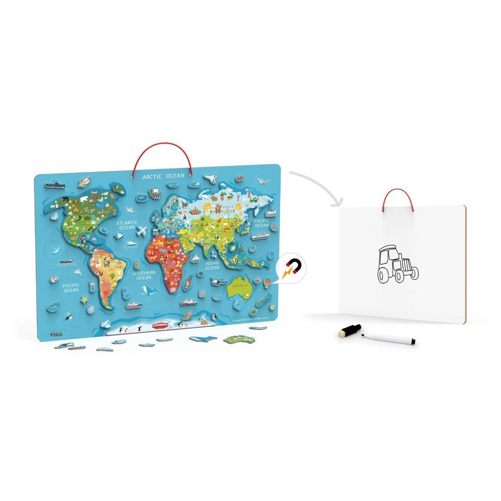 Voir la diapositive 2 : VIGA Tableau magnétique  44508 - carte du monde 2 en 1, 106 pièces