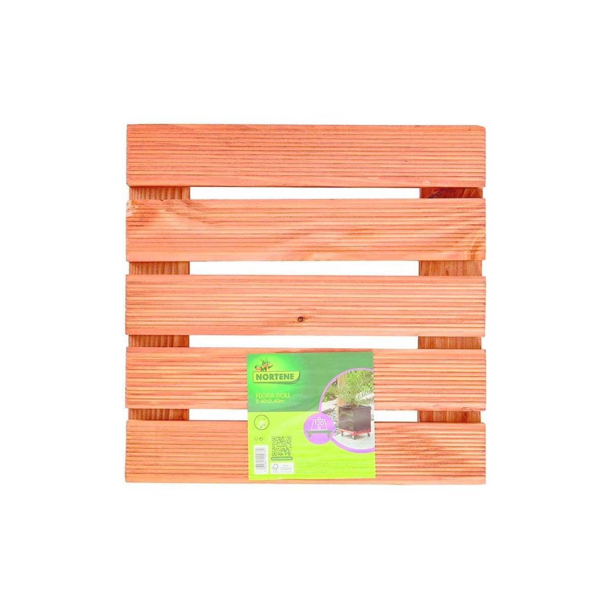 Nortene Support à roulettes bois FSC lasuré FLORA ROLL LASURE - Carré 40 x 40 cm