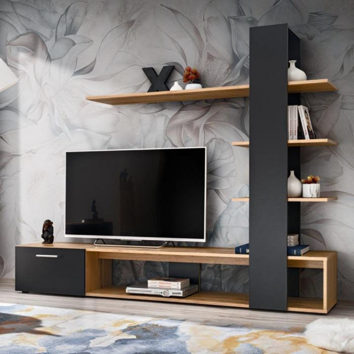 Paris Prix Ensemble Meuble TV Design  Eko  190cm Naturel & Noir