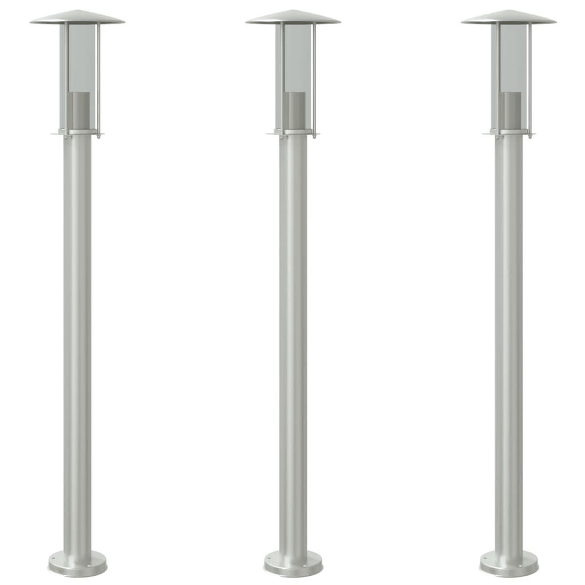 Voir la diapositive 2 : VIDAXL Lampadaires d'exterieur 3 pcs argente 100 cm acier inoxydable