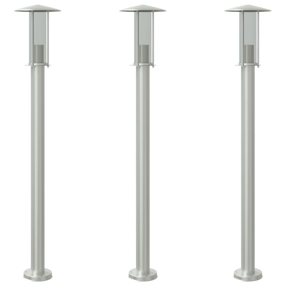 VIDAXL Lampadaires d'exterieur 3 pcs argente 100 cm acier inoxydable