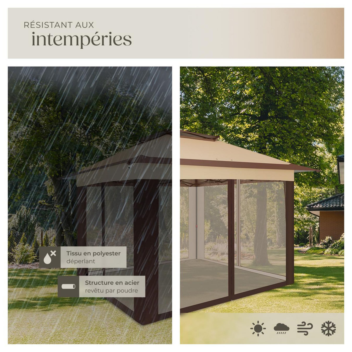 tectake Tonnelle pliable 3,64 x 3,64 x 2,94 m marron