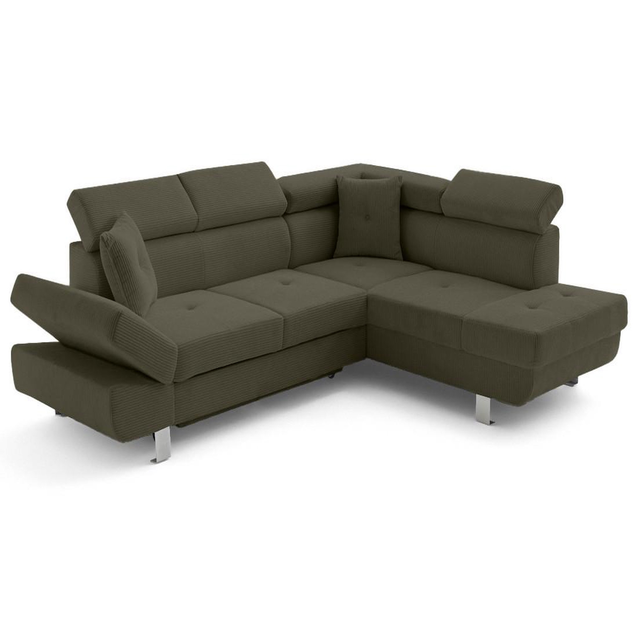 Voir la diapositive 2 : BEST MOBILIER Lisbona - canapé d'angle droit 5 places convertible avec têtières en velours côtelé