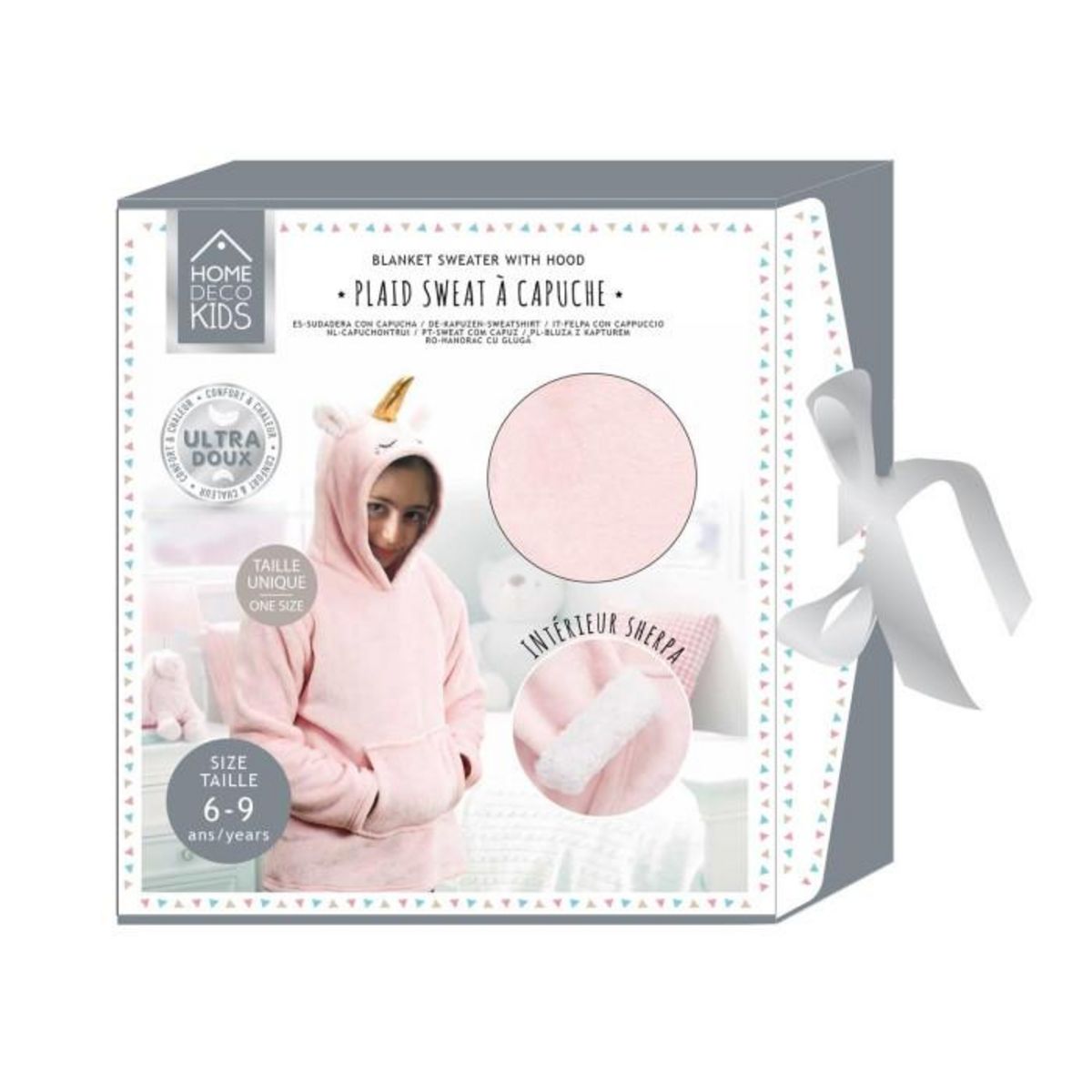 Paris Prix Plaid Sweat Enfant  Licorne  6-9ans Rose & Blanc