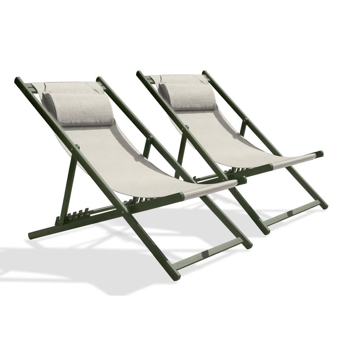 Paris Prix Lot de 2 Chiliennes de Jardin Pliantes  Julia  102cm Kaki