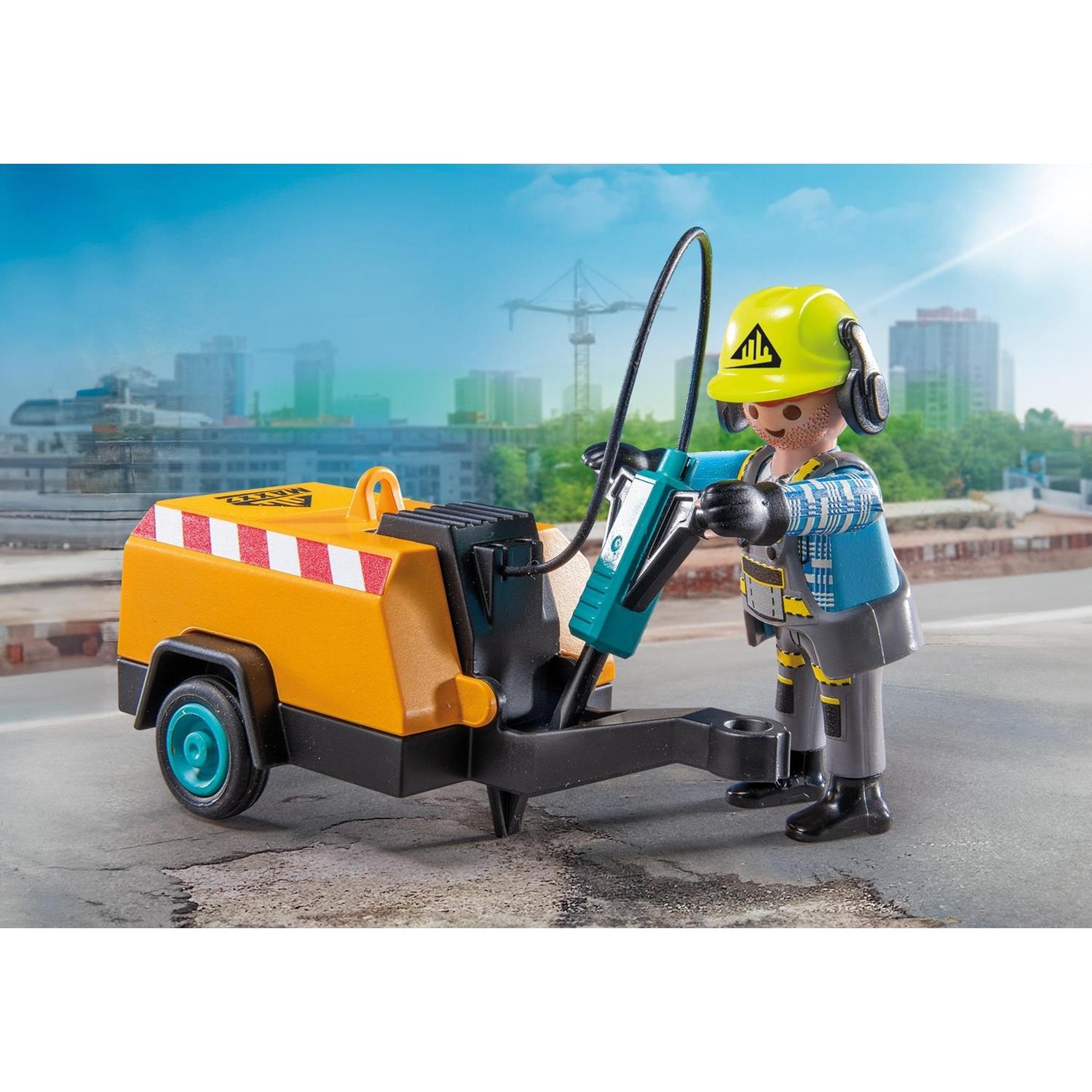 Voir la diapositive 2 : PLAYMOBIL Action Heroes Ouvrier avec marteau-piqueur et signalisation
