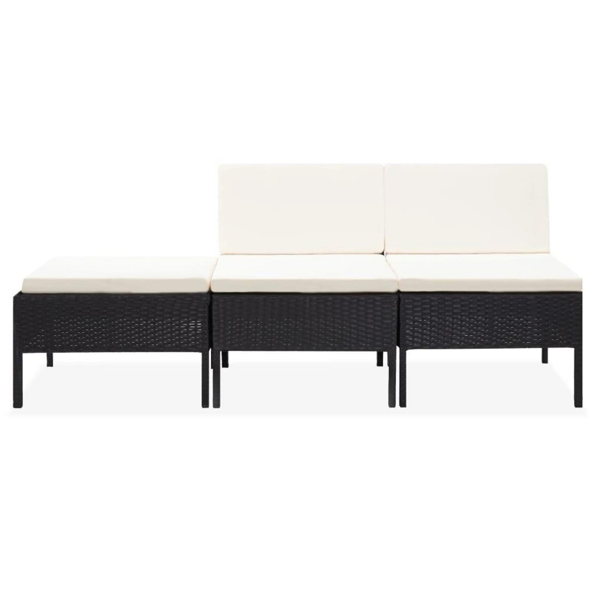 VIDAXL Salon de jardin 3 pcs avec coussins Resine tressee Noir