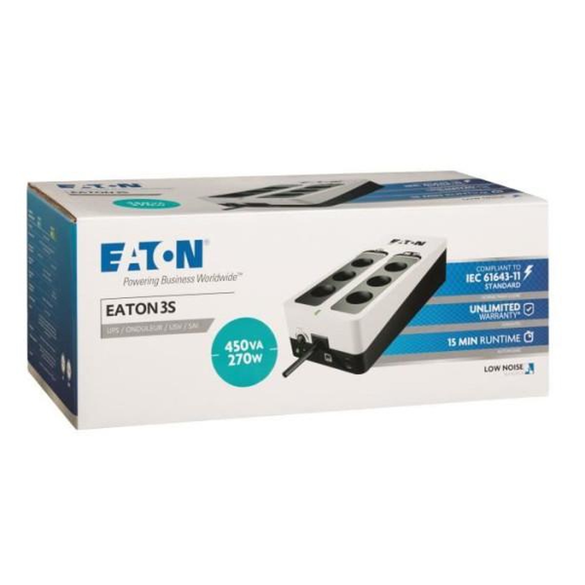 Voir la diapositive 3 : Eaton Onduleur/Multiprise/Parafoudre - EATON 3S 450 FR - Off-line UPS - 3S450F - 450VA (6 prises FR)