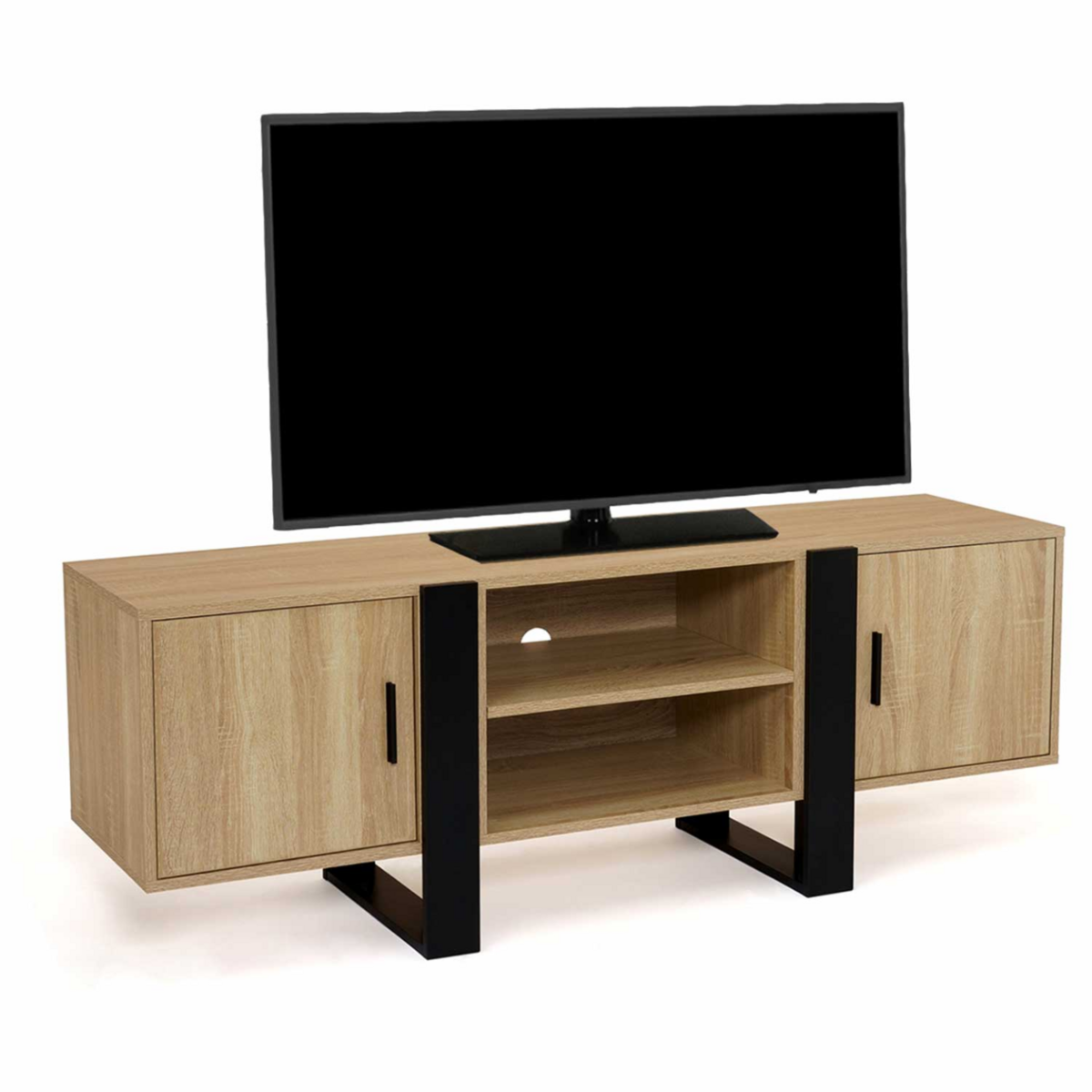 ID MARKET Meuble TV 140 cm PHOENIX 2 portes bois et noir
